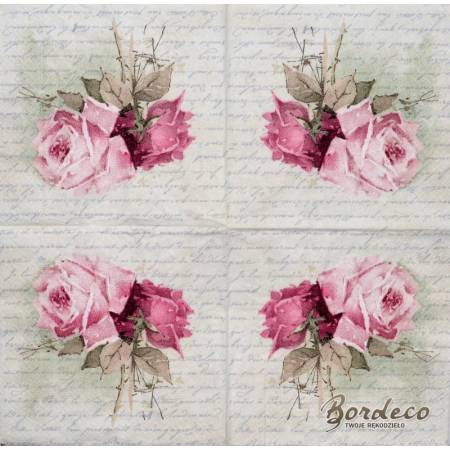 Serwetka do decoupage firmy SAGEN romantyczne róże Vintage 33x33cm